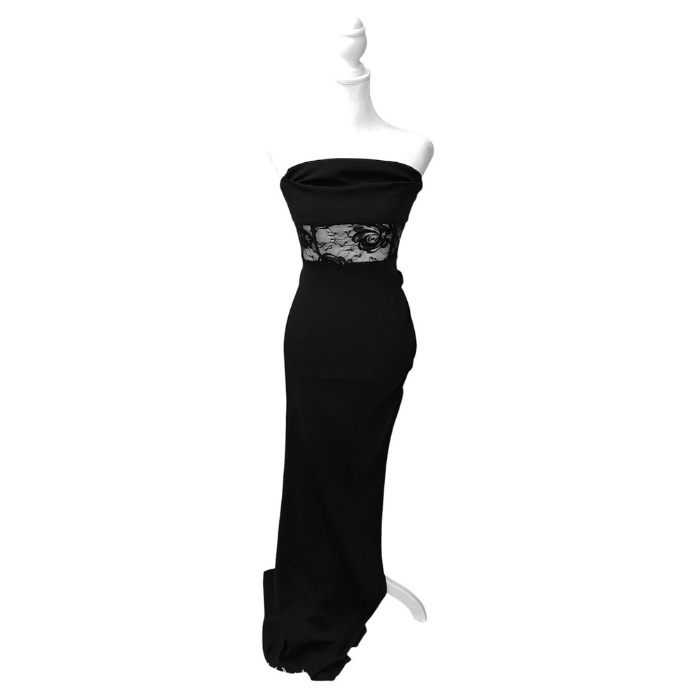 Windsor Strapless Maxi Dress Womens XS Black Lace Waist Slit Formal Gown Prom